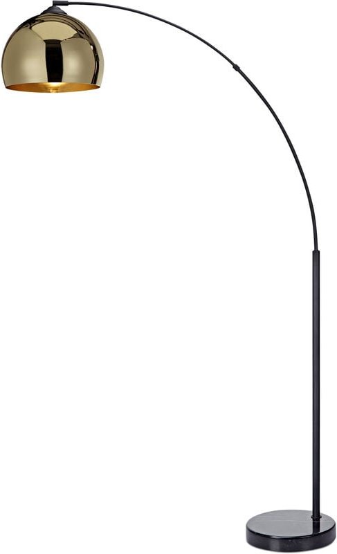 Teamson Home Arquer Gewölbt Gebogen LED-Stehlampe mit Glockenschirm und Marmorsockel, Moderne Beleuchtung in Gold für Wo...