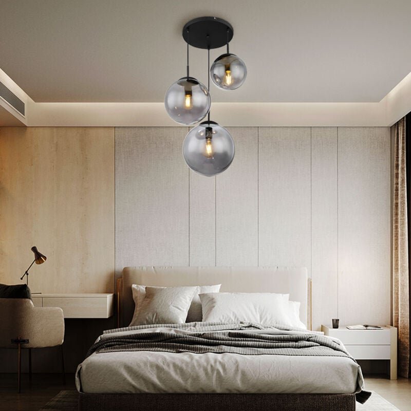 Globo Lighting - Pendellampe Hängeleuchte Wohnzimmerlampe Esszimmerleuchte Deckenlampe, Metall schwarz Glas rauchfarben,...