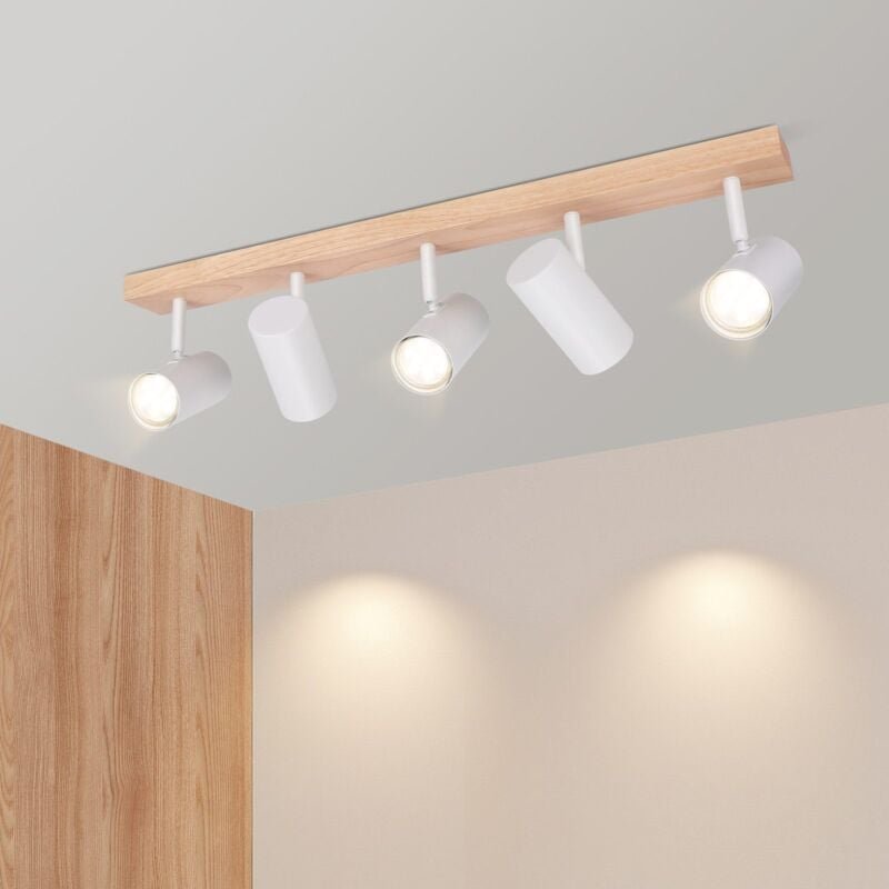 Deckenleuchte 5 Flammig Gbly Deckenstrahler Holz - Deckenlampe Weiß Deckenspots GU10 Wohnzimmerlampe 350° Flurlampe Deck...