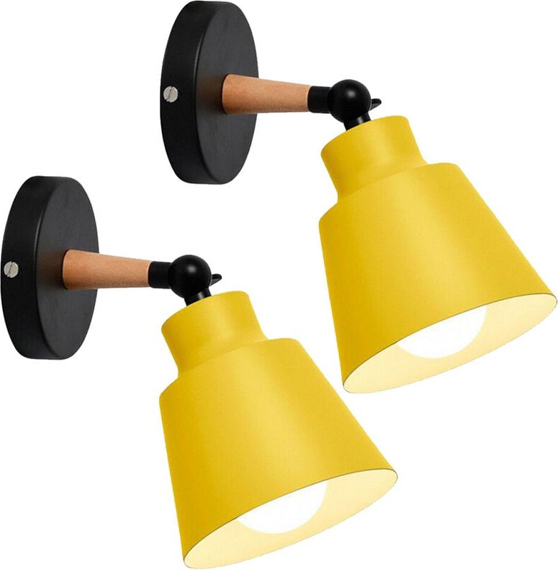 2er Wandleuchte Holz, Moderne Wandlampe Innen mit Metall Lampenschirm, Wandstrahler Art Licht Decor für Wohnzimmer Schla...