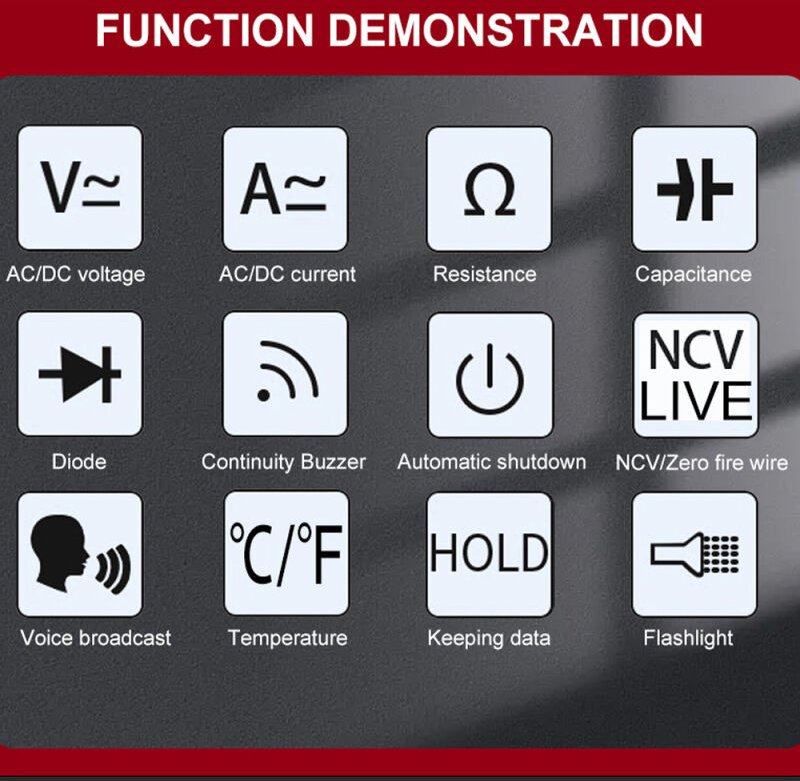 Multimetro digitale , display 6000 conteggi, misurazione tensione AC/DC, corrente, resistenza, capacità, True RMS, torci...