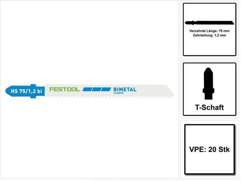 Stichsägeblatt hs 75/1,2 BI/20 metal steel/stainless steel - Festool