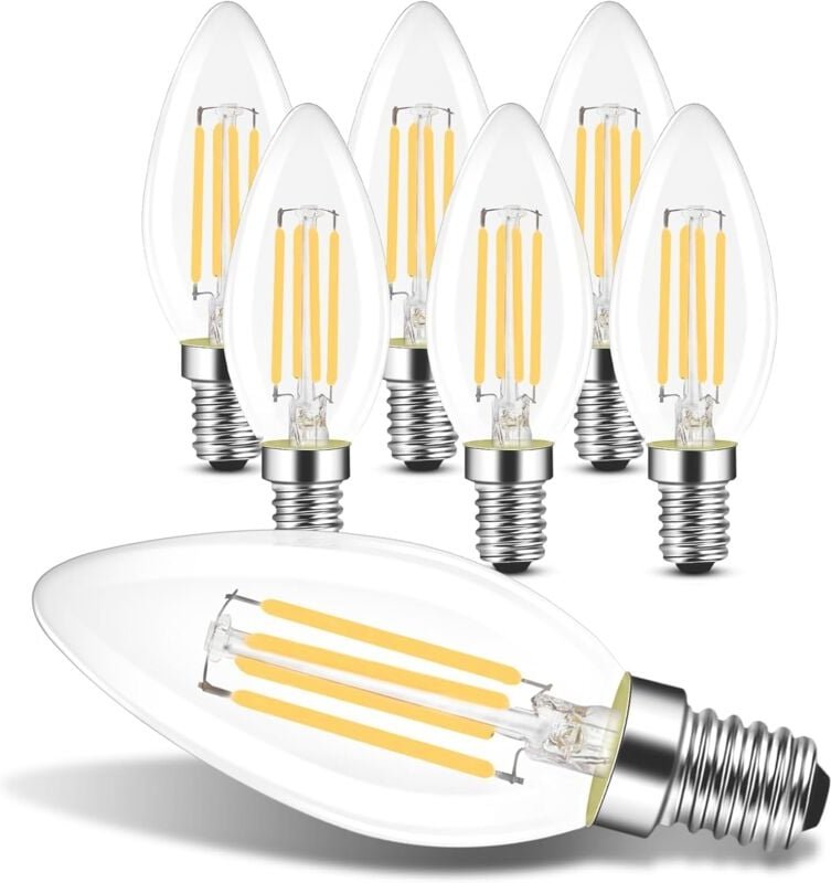 Gbly - led E14 Glühbirne Leuchtmittel: 6er pack Warmweiß Lampe kerze 4W 2700K Filament Birne Retro Edison C35 Glühlampe ...