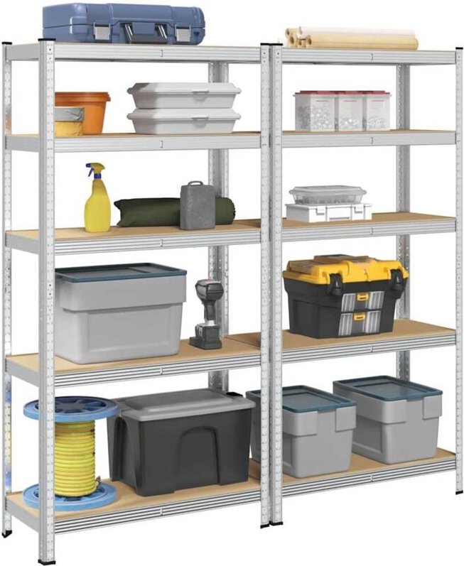Lagerregale mit 5 Böden 2 Stk. Silbern Stahl & Holzwerkstoff Vidaxl