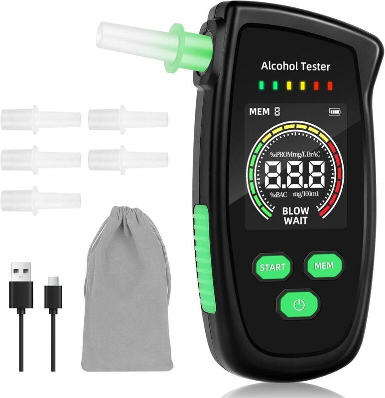 Atemalkoholtester für die Polizei, hochpräziser Alkoholtester mit 5 Mundstücken, hochpräziser Alkoholtester mit digitale...