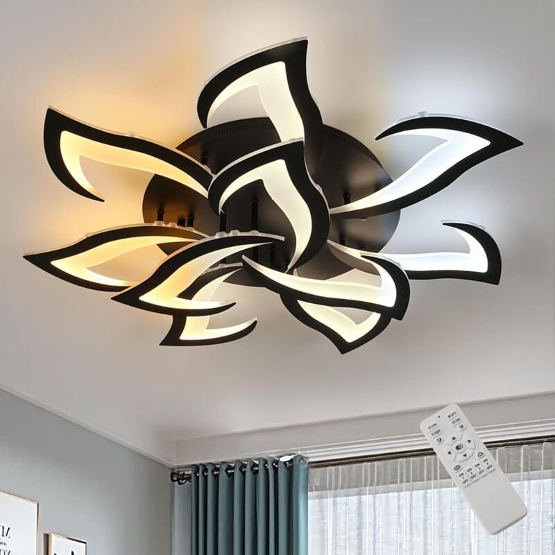 Goeco - led Deckenleuchte Blume 84W, Dimmbar 3000-6500K mit Fernbedienung & App-Steuerung, 10 Schwarze Blüten Ø82cm für ...