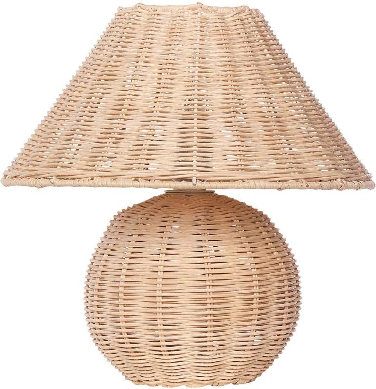 Tischlampe Naturfarben Rattan Kugelfuß 31 cm Rattanschirm Kegelform Empireform Langes Kabel mit Schalter Modern Boho Sch...