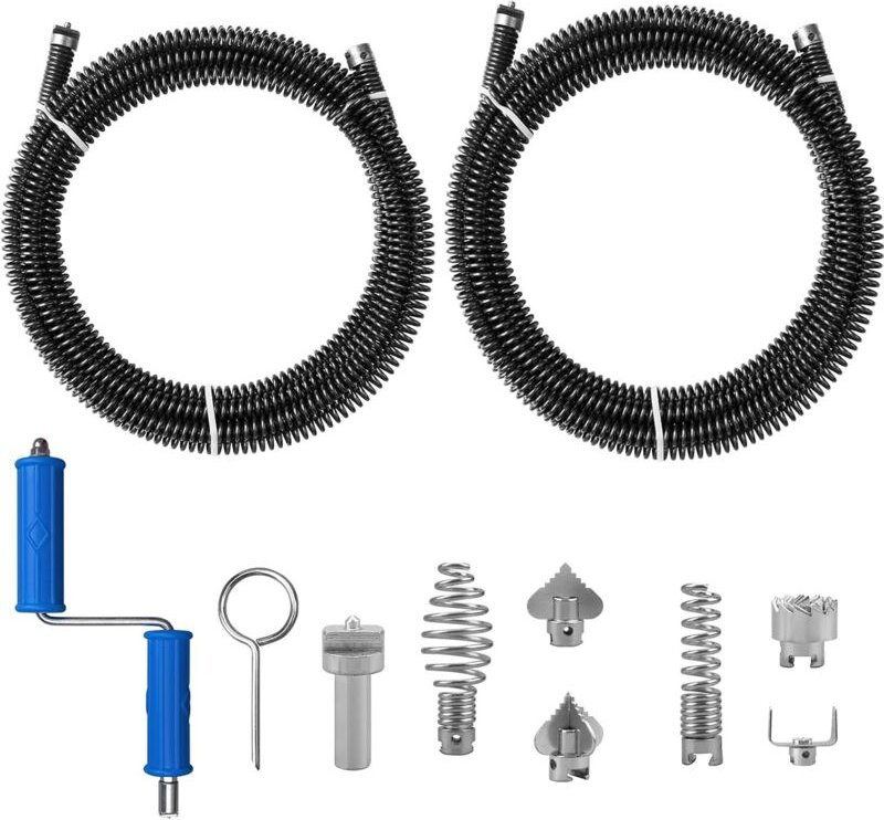 m Abflussreiniger, 12 mm Durchmesser, Toilettenreiniger, mit 8 Rohrreinigungs- und Elektroadaptern