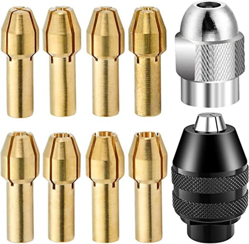 10-teiliges Bohrfutter-Set, 1/32" bis 1/8" Messing, Schnellspannmuttern als Ersatz für Dremel und 4485/4486 Schnellspann...