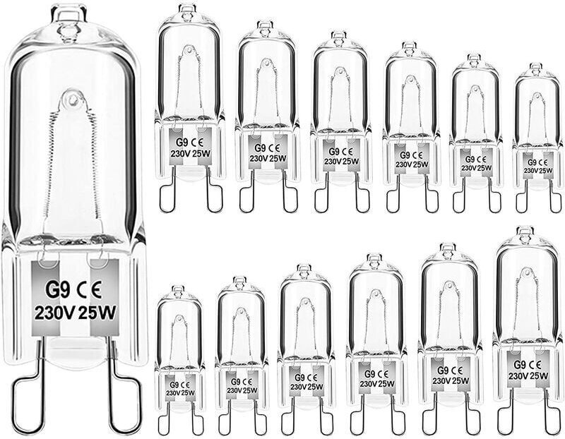 12er-Pack G9-Halogenlampen, klare Kapsel, dimmbar, 25 W, 230 V, warmweiß, für Backofen, Mikrowelle, Herd, Deckenleuchten...