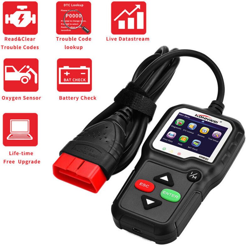 Vtizikl KW680 OBDII Outil de Diagnostic Lecteur de Code de défaut de Voiture Universel pour Les protocoles européens OBD...