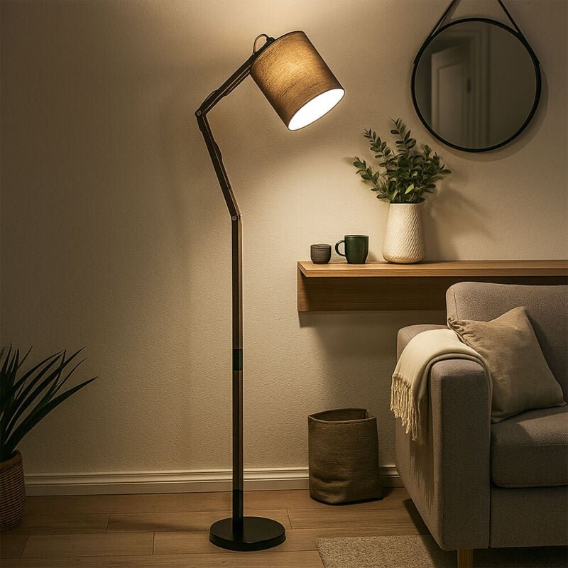 Led Stehleuchte Textil Gelenkleuchte stehend Standleuchte Holz Schirm schwenkbar, braun schwarz, 9W 810lm warmweiß, LxBx...
