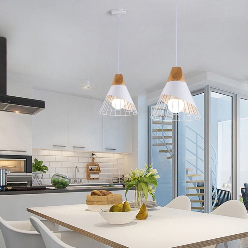 2x Kronleuchter in Badmintonform für den Innenbereich Kreativer Moderner Pendelleuchten Deckenlampen aus Eisen und Holz ...