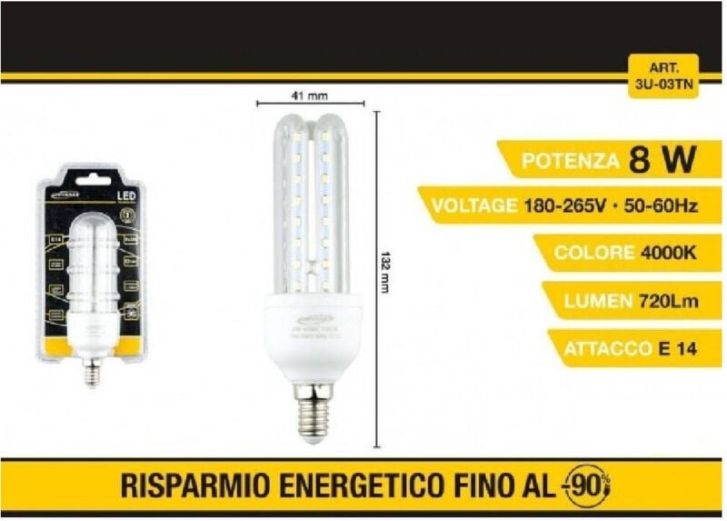 Trade Shop Traesio - Trade Shop - lampadina led 3U E14 8 w light fredda 6500K naturale 4000K calda 3000K 48D 3U03T -