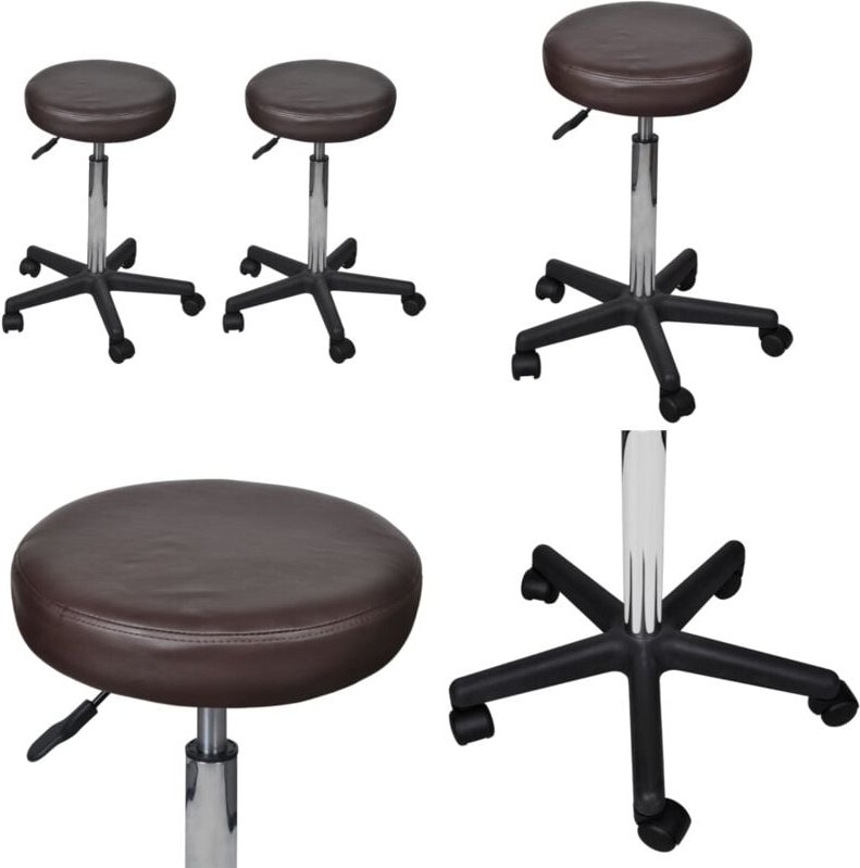 Thumbnail - Bürohocker 2 Stk. Braun 35,5x84 cm Kunstleder - Rollhocker - Bürohocker - Sitzmöbel - Arbeitszimmer - Home Office - Home...