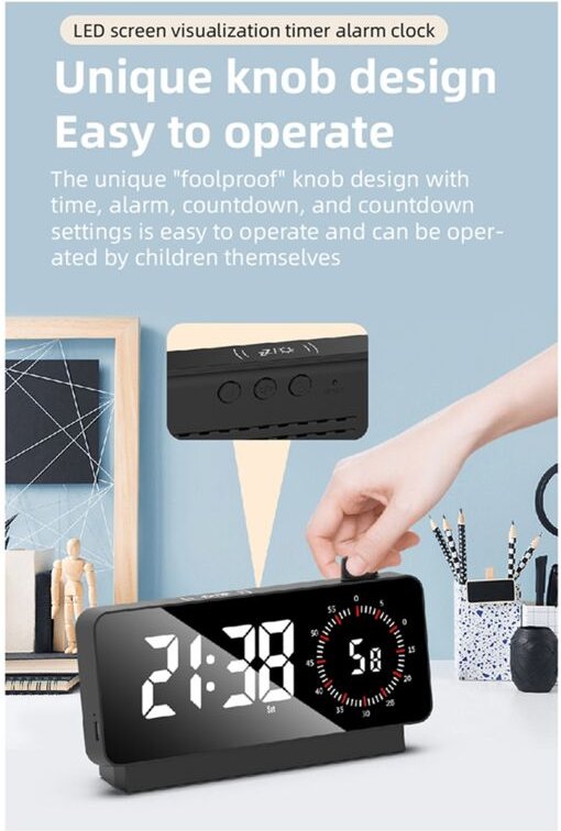 Digitaler Wecker mit Zeitmesser, elektronischer Nachttisch, Temperatur- und Datumsanzeige, Schwarz