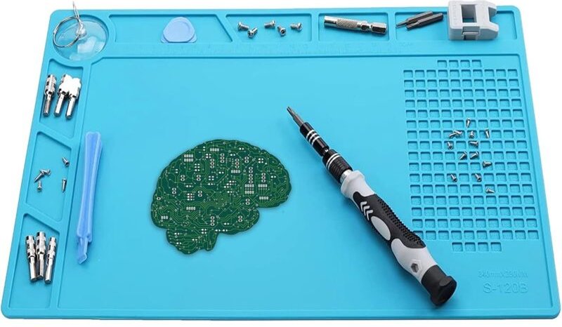 Lötmatte, magnetische Lötmatte, hitzebeständige Silikonmatte bis 500 °C, 34 x 23 cm Lötarbeitsmatte, mit Skala und Schra...