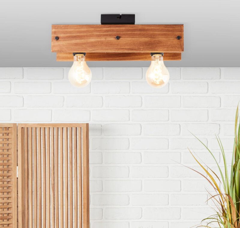 Brilliant - Lampe, Calandra Deckenleuchte 2flg schwarz/holzfarbend, 2x A60, E27, 42W, Holz aus nachhaltiger Waldwirtscha...