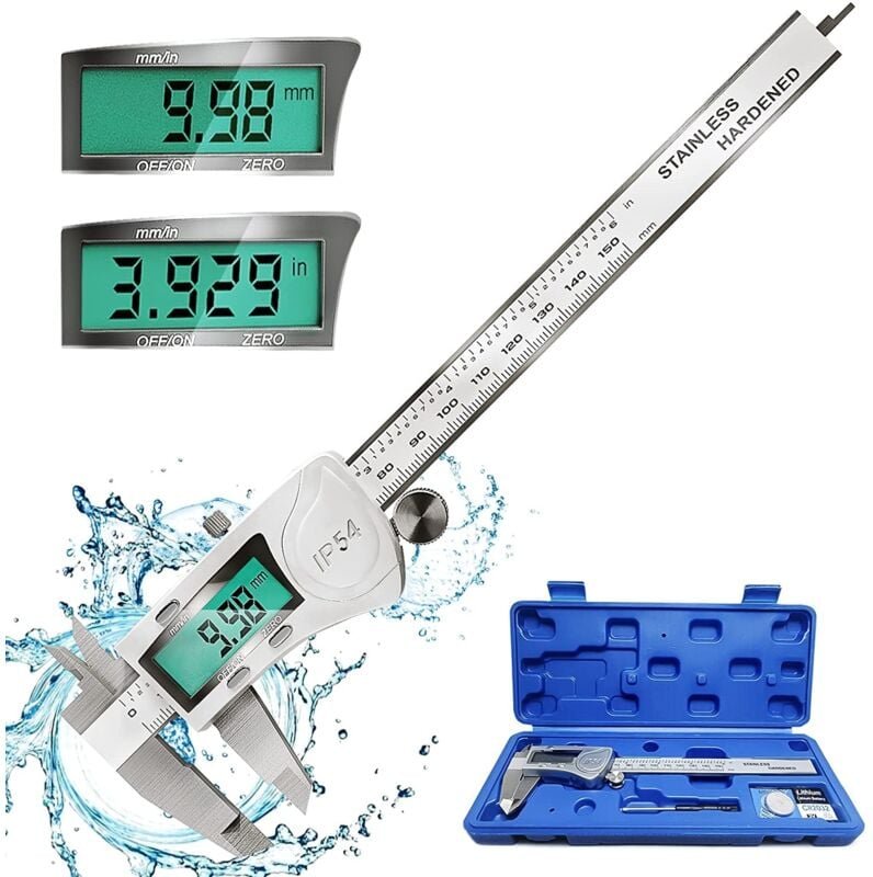 Digitaler Messschieber, digitaler Messschieber 150 mm/6 Zoll, Edelstahl, digitales Messschieber-Mikrometer-Werkzeug, IP5...