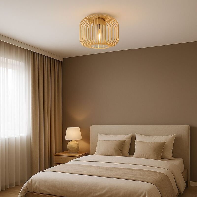 Deckenleuchte Rauchglas Deckenlampe sand Wohnzimmerleuchte Metallstäbe Retro, E27 Fassung, DxH 28x23 cm