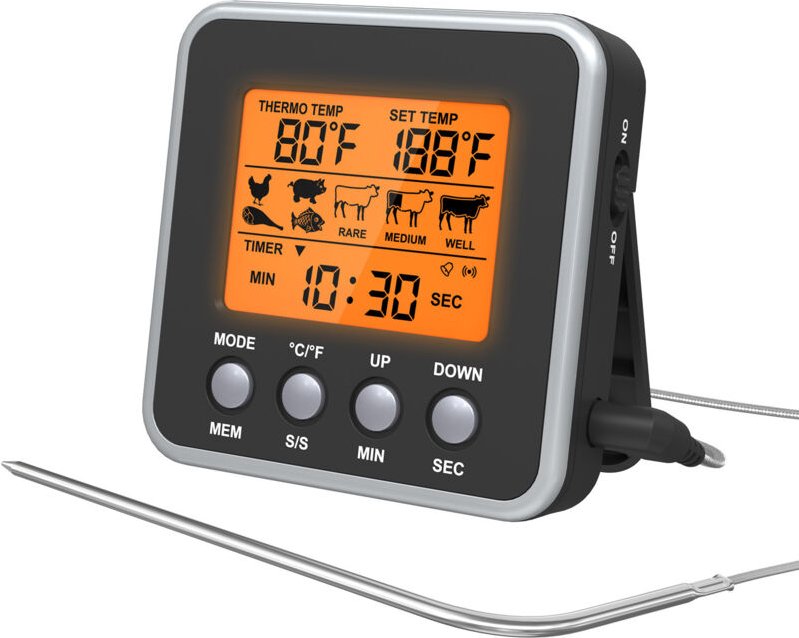 Digitales Fleischthermometer für den Außenbereich, Grill-Ofenthermometer mit großem LCD-Bildschirm für die Küche - Lntyq