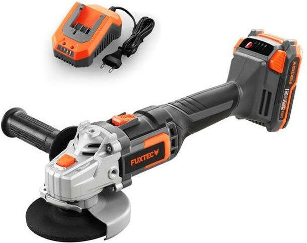 Fuxtec - Akku Winkelschleifer 20V E1WS20 – inklusive 2Ah-Akku und 2,4A Ladegerät – Kabellos, mit Seitengriff - Scheibend...