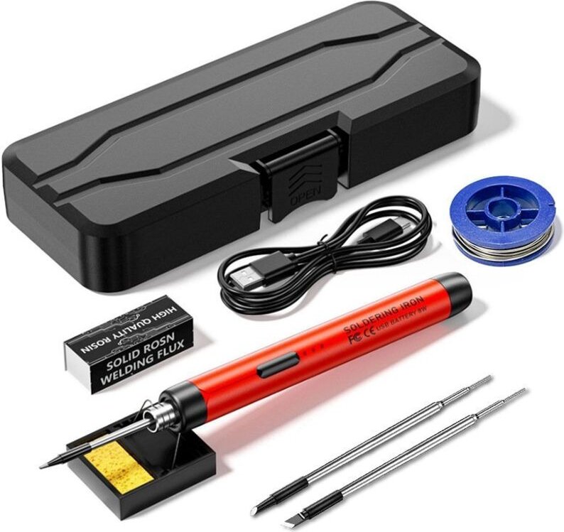 Kabelloses Lötkolben-Set - Tragbarer USB-wiederaufladbarer 8W Lötkolben mit LED-Display und 3 Lötspitzen - Einstellbare ...