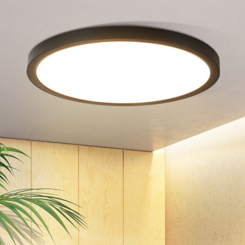 Deckenlampe led Deckenleuchte Flach - Ø18cm Badezimmerlampe Schwarz 8W Küchenlampe Rund Badezimmer Deckenbeleuchtung 300...