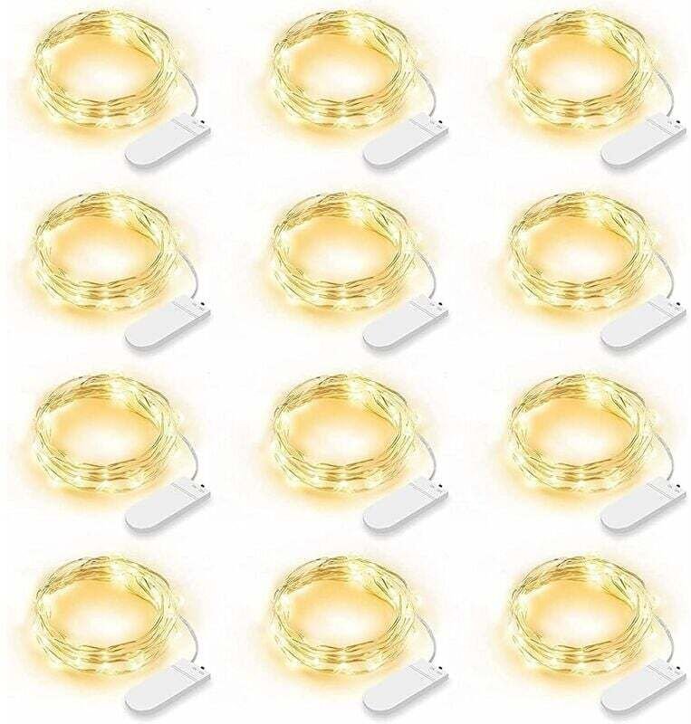 ZVD-12er-Pack LED-Lichterketten, batteriebetrieben, 2 m, 20 LEDs, Lichterkette, IP65, wasserdicht, LED-Girlande, Dekorat...