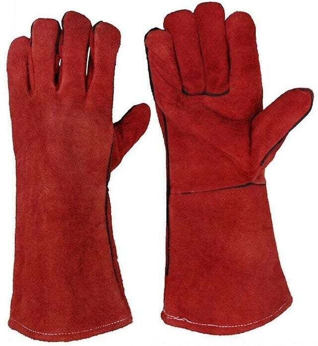 Hochwertige, hitzebeständige Schweißerhandschuhe aus Leder mit Futter, geeignet für Holzöfen, Kaminöfen, Grills und als ...