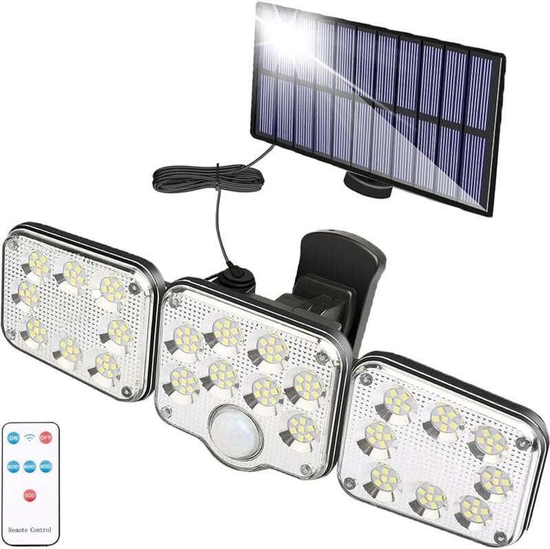 Crediri Solarleuchte Außen mit Bewegungsmelder 130 led, Solar Gartenleuchte 1300 Lumen, Solarlampe mit 5m Kabel, led Wan...