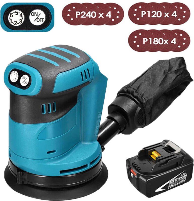 Thumbnail - Mawiron - Exzenterschleifer, 125 mm kabelloser bürstenloser 18-V-Exzenterschleifer, mit 12 Schleifpapieren und Staubbeut...