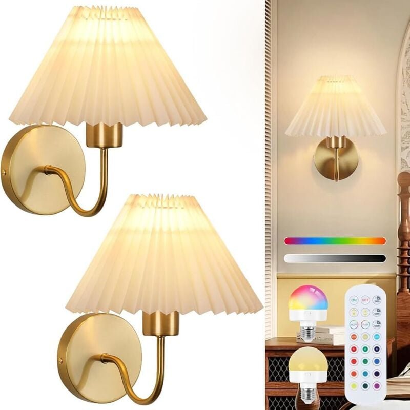 2er-Pack goldene batteriebetriebene LED-Wandleuchten, kabellos, RGB dimmbar, kabellose Fernbedienung, Vintage-Wandleucht...