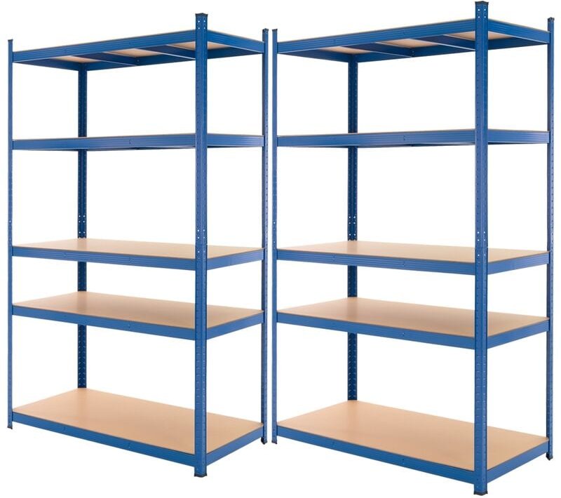 2er Set Werkstattregal Schwerlastregal 200x100x60 cm Blau pulverbeschichter Metall mit 5 Böden mdf Holz belastbar bis 87...
