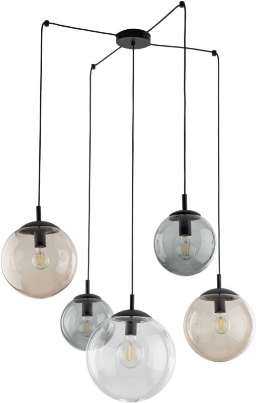 Licht-erlebnisse - Hängelampe Rauchglas Metall E27 400 cm breit h: max. 220 cm Schwarz Graphit Braun Kugel Schirm