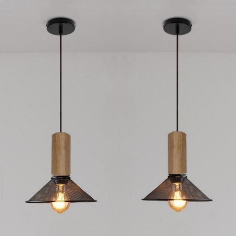 Retro Pendellampe Metall Holz Hängeleuchte Höhenverstellbare Deckenleuchte für Wohnzimmer Schlafzimmer Küche 2 Stücke Ø2...