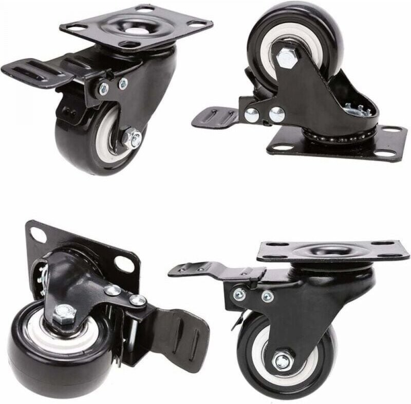 4 Lenkrollen mit Bremsen, 50-mm-Gummiräder für Möbel, Tragkraft 400 kg, bodenschonende Rollen für schwere Lasten – Gummi...