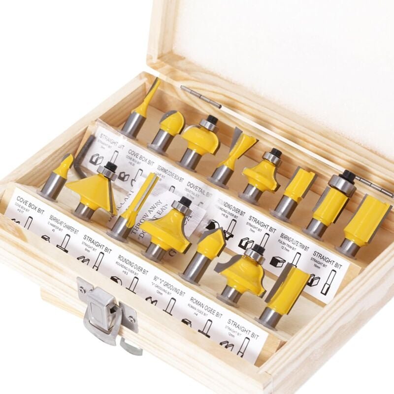 15-teiliges Fräser-Set mit 8-mm-Schaft – Fräser-Zubehör mit rundem Schaft – 8-mm-Schaft – geeignet für elektrische Oberf...