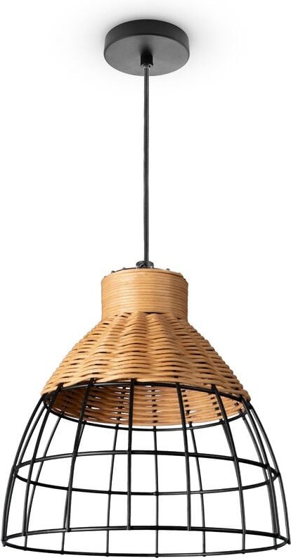 Rattan Pendelleuchte Wohnzimmer Tischleuchte Boho Käfig Lampe Nachttisch Metall Pendelleuchte - Typ 2, Natur (Ø22 cm) - ...
