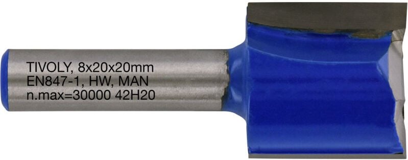 Gerader Nutfräser • Ø20 mm • 2 Hartmetallklingen • Ø8-mm-Schaft • Für die Holzbearbeitung - Tivoly