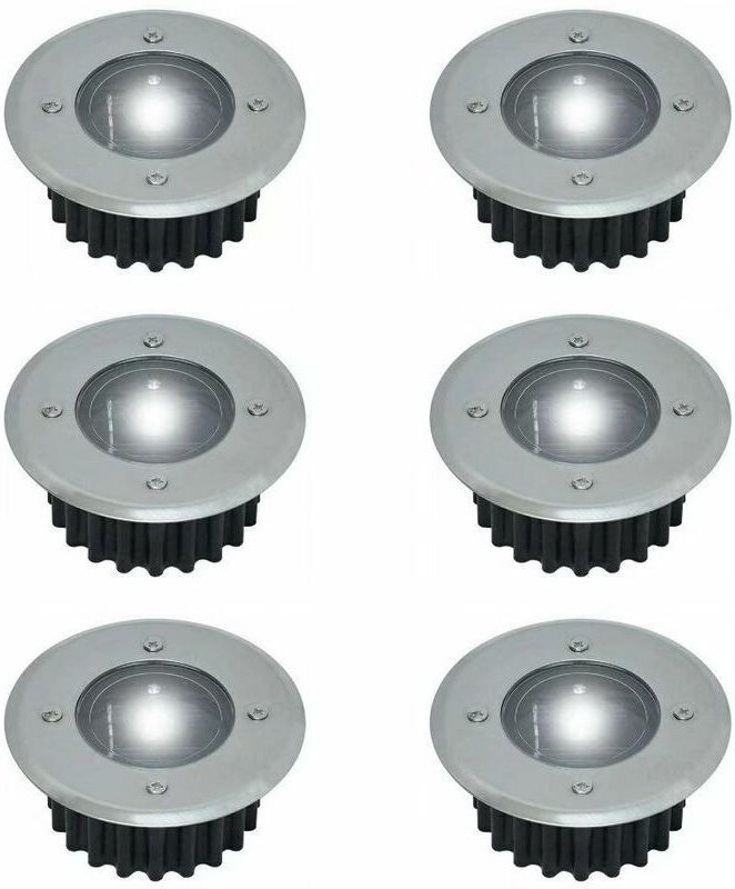 6er Set Solar LED Bodeneinbaustrahler - Rund - Durchmesser: 85 mm - Außenseite trittfest - Edelstahlfassade