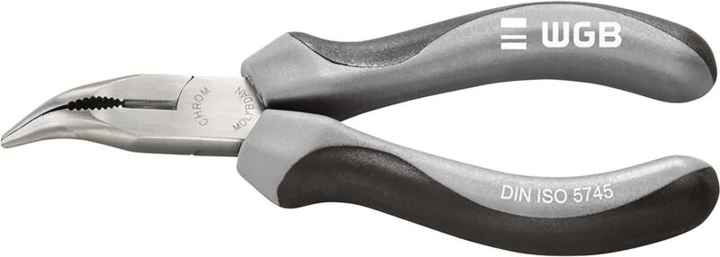 Flachrundzange gebogen - Schnabelzange mit 2K-Griff, Storchschnabelzange Länge 200mm, Stahl verchromt matt poliert - WGB