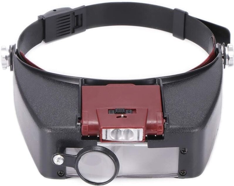 Aougo - Lupen, Stirnband-Lupe mit LED-Lampen, freihändige Lupe 1,5 x 3 x 6,5 x 8 x für Hobby-Reparatur