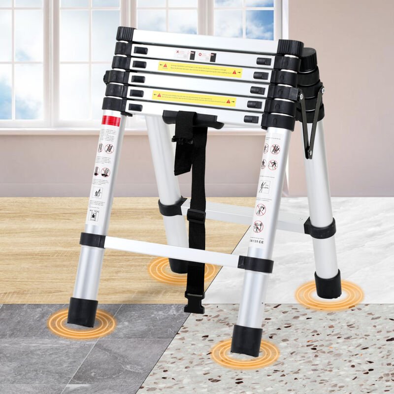 SWANEW Teleskopleiter Ausziehleiter Klappleiter 1.4m+1.7m Stabil Anlegeleiter Aluminium Stehleiter bis 150kg