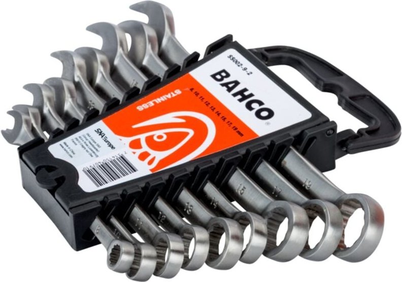 Satz metrischer Edelstahl-Ring-Maulschlüssel - 9-tlg., 8-10-11-12-13-14-15-17-19 mm, im Kunststoffhalter - Bahco