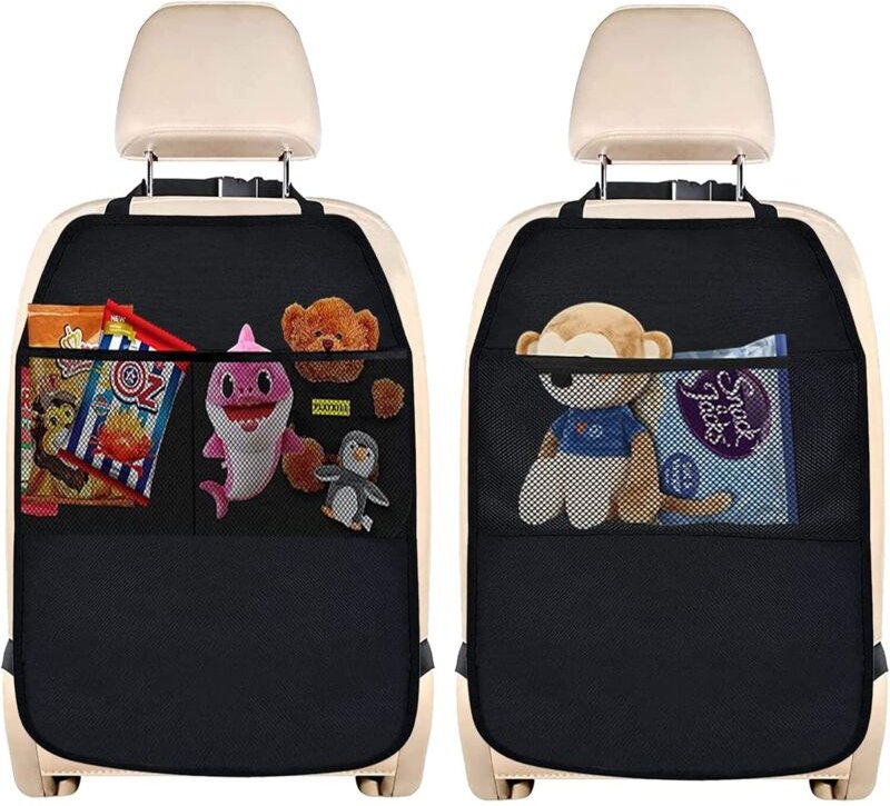 Csparkv - 2-teiliger Kindersitz-Organizer, universeller Auto-Rücksitzschutz mit 2 Taschen für Wasser und Schmutz – Schwa...