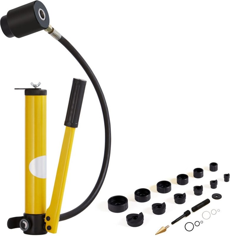 10-Tonnen Hydraulik-Ausbrechstanzer-Set, Rohrlochschneider 1/2' bis 2', 6 Matrizen, Blechtreiber-Werkzeuge für Aluminium...