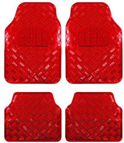 Thumbnail - Universal Auto Fußmatten 4-teilig Alu Chrom Optik Riffelblech Rot - Woltu