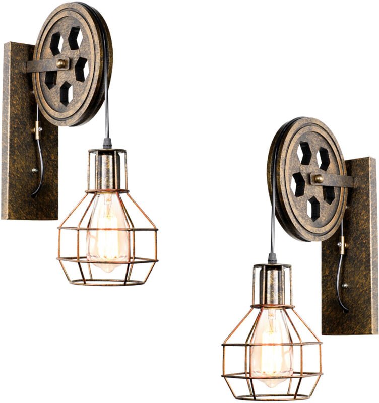 2er Wandleuchte Innen, Vintage Wandlampe mit Eisen Käfig, Wall Beleutung im Stil Industrial für Wohnzimmer Schlafzimmer ...