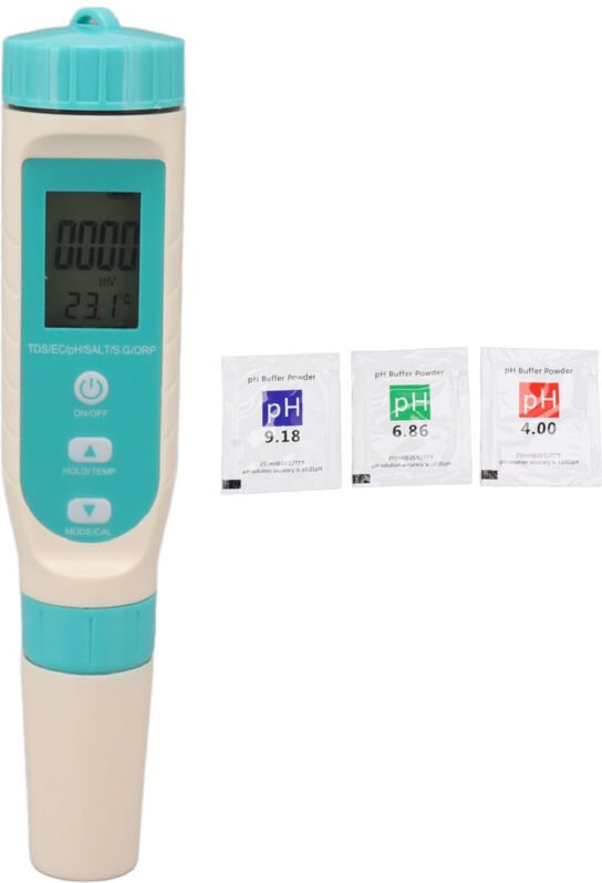 7-in-1 Multifunktions-Wassertester: TDS, EC, pH, Salz, Dichte, ORP, Temperatur. Digital, wasserdicht (IP67), sofort eins...